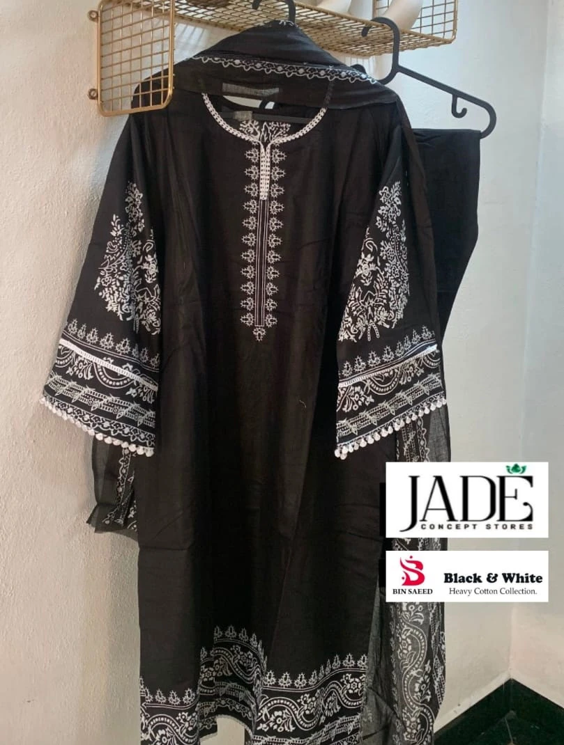 BIN SAEED BLACK N WHITE HEAVY COTTON LUXURY COLLECTION
